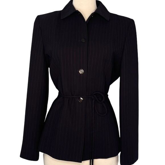 Vintage Black Pinstripe Suit Jacket Blazer Size 8 Larry Levine - Picture 2 of 10